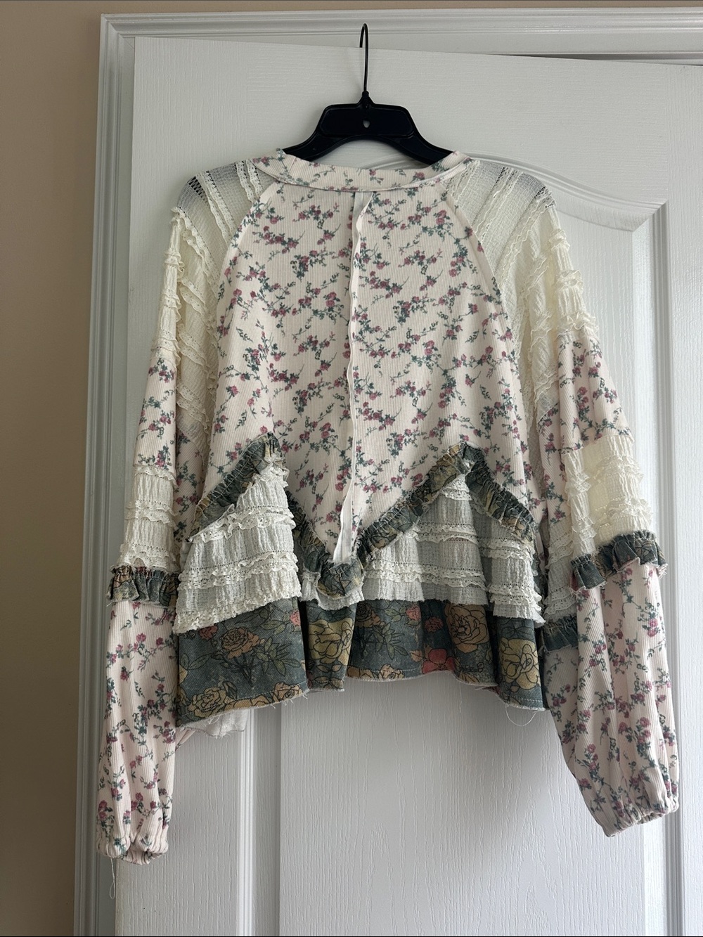 POL Cream Floral Ruffle Scoopneck Sweater with Pink and Sage Accents - Picture 6 of 9